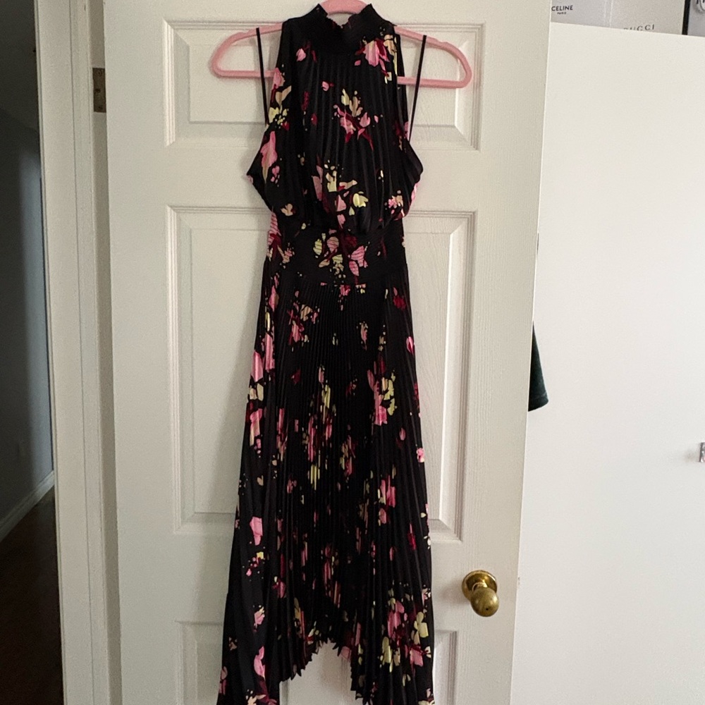 A.L.C. Black Asymmetrical Dress with Pink Floral Design